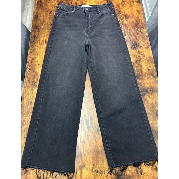 Hidden Jeans Denim - Hidden Jeans Womens High Rise Wide Leg Raw Frayed Hem Faded Black Denim Size 31